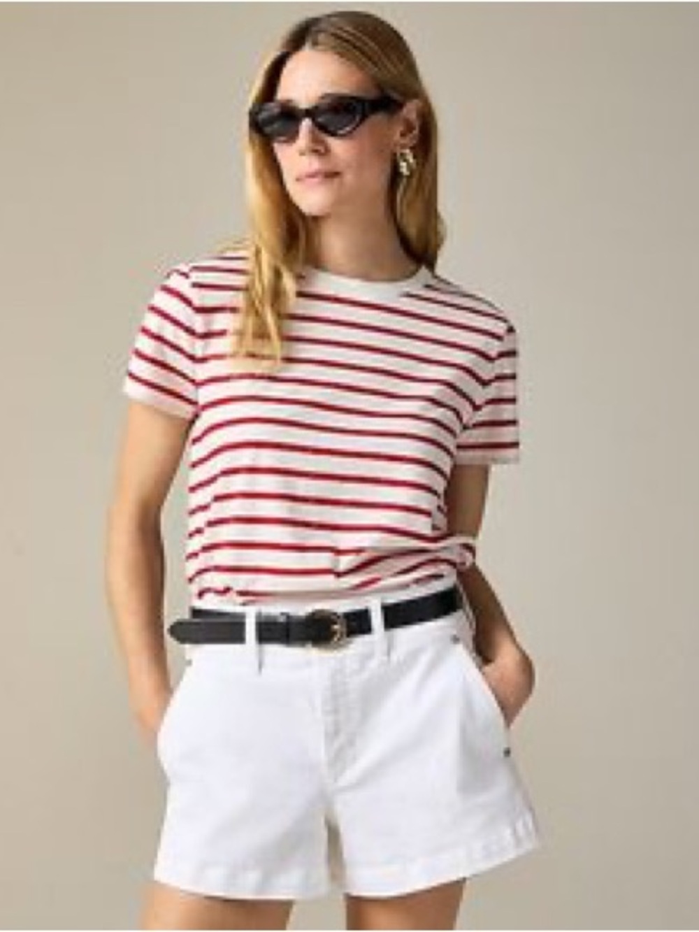 J. Crew Red and White Striped Short Sleeve Tee